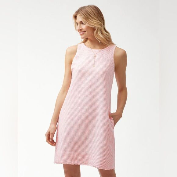 Tommy Bahama Dresses & Skirts - Tommy Bahama Crystalline Waters Linen Shift  pink & white stripe extra small